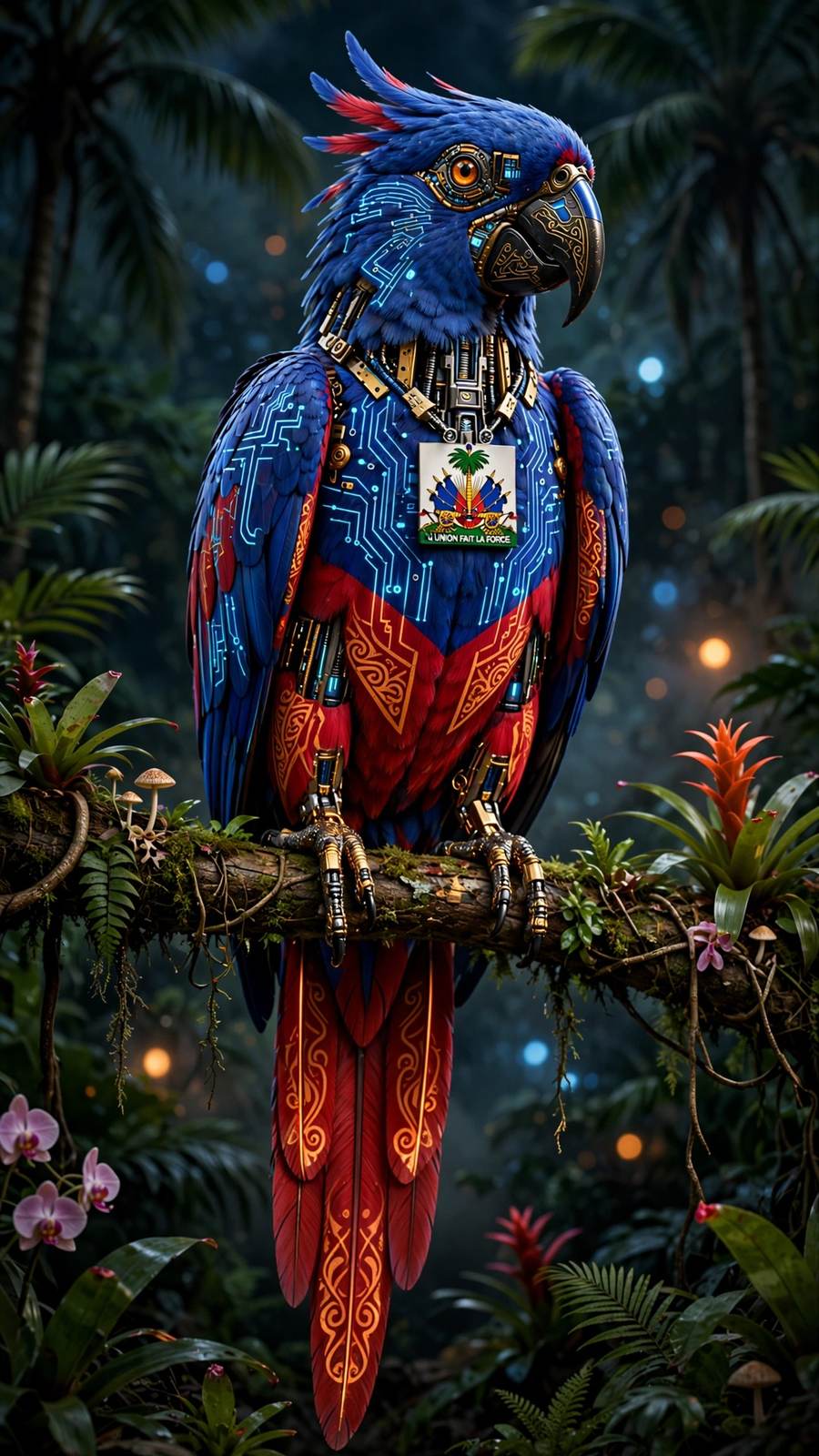 Futuristic Haitian Parrot art — phone wallpaper