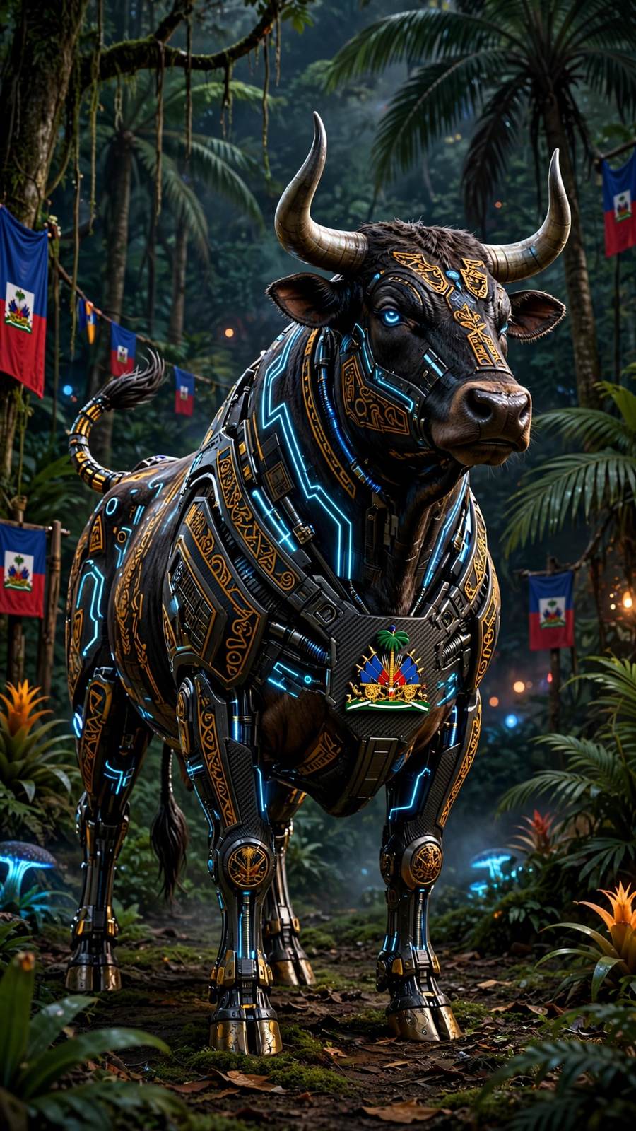 Futuristic Haitian Bull art — phone wallpaper