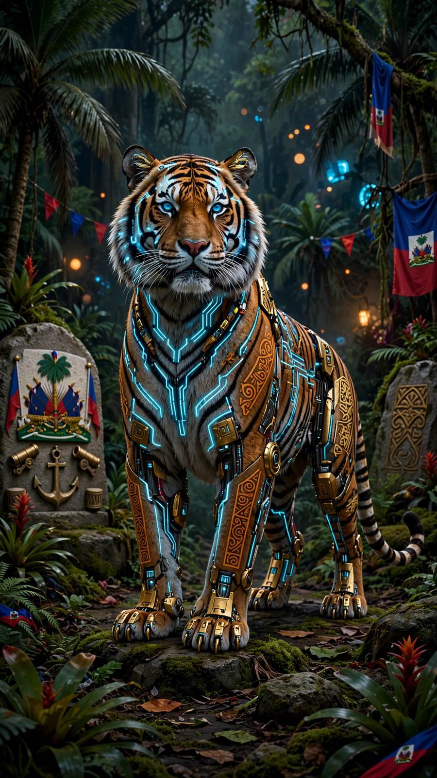 Futuristic Haitian Tiger art — phone wallpaper
